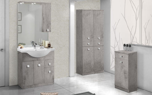 Dafne Italian Design Mobile da bagno Missy finitura grigio cemento composto da: componibile bagno cm. 85x50x190 (base, lavabo, specchio, pensile) - colonna cm. 69x34x150 - base mobile cm. 34x34x80