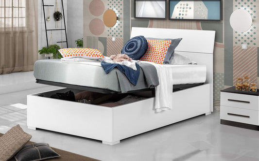Dafne Italian Design Letto una piazza e mezza contenitore bianco, rete ortopedica a doghe in legno cm. 133 x 209 x 100 cm.