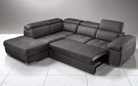Dafne Italian Design Divano Letto angolare 3 posti con penisola a Sinistra. Similpelle Effetto Nabuk Nero (cm. 285 x 245 x 97h)