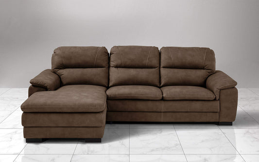 Dafne Italian Design Divano angolare 3 posti con penisola a Sinistra. Similpelle Effetto Nabuk Brown (cm. 275 x 158 x 94h)