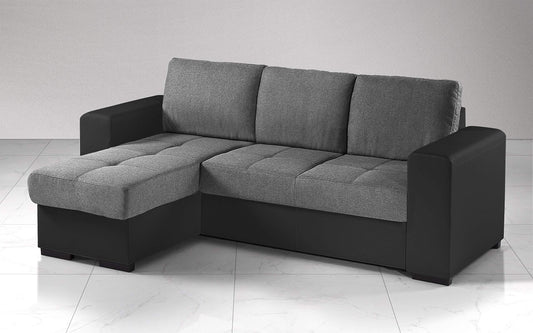 Dafnedesign.com - Divano angolare - Colore: grigio e nero -, struttura in ecopelle - Dimensioni: cm 229 x 148 x 88h (STD)