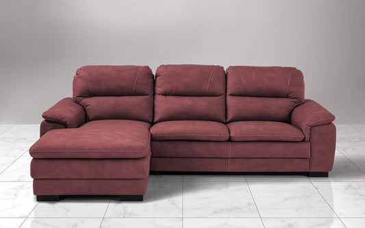 Dafne Italian Design Divano angolare 3 posti con penisola a Sinistra. Similpelle Effetto Nabuk Bordeaux (cm. 275 x 158 x 94h)