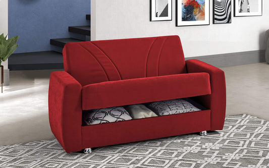 Divano 2 posti in tessuto rosso lavabile - cm. 158 x 87 x 92. con schienale reclinabile.