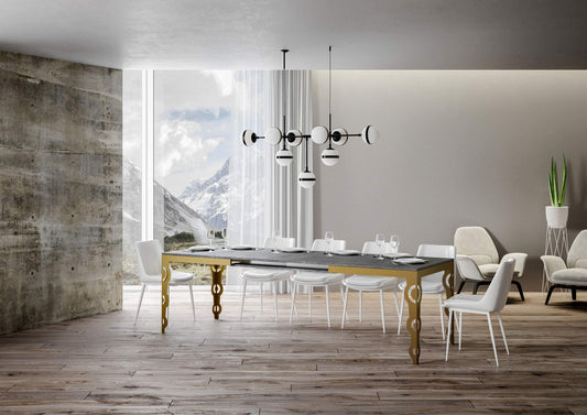 Dafne Italian Design Tavolo Karamay Evolution piano Cemento 90x160 allungato 420 telaio oro