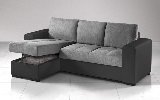 Dafnedesign.com - Divano angolare - Colore: grigio e nero -, struttura in ecopelle - Dimensioni: cm 229 x 148 x 88h (STD)