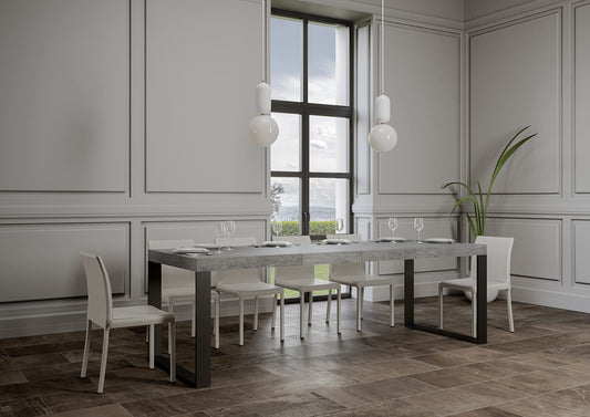 Dafne Italian Design Tavolo Tecno Premium allungabile piano Cemento 90x160 allungato 264 telaio Antracite