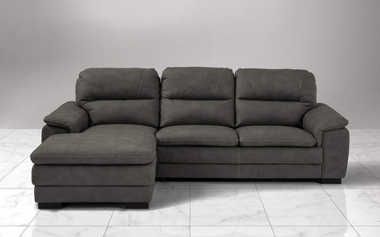 Dafne Italian Design Divano angolare 3 posti con penisola a Sinistra. Similpelle Effetto Nabuk Olive Grey (cm. 275 x 158 x 94h)