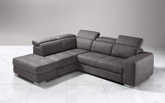 Dafne Italian Design Divano Letto angolare 3 posti con penisola a Sinistra. Similpelle Effetto Nabuk Granit Grey (cm. 266 x 230 x 94h)