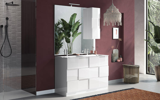 Dafne Italian Design Mobile da bagno componibile Dame colore bianco lucido cm. 120 x 45 x 85 (base, lavabo, specchio, pensile)