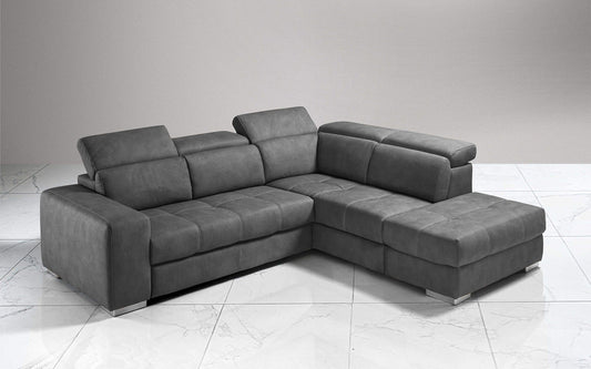 Dafne Italian Design Divano Letto angolare 3 posti con penisola a Destra. Similpelle Effetto Nabuk Cenere (cm. 266 x 230 x 94h)