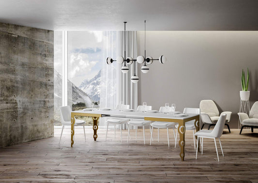 Dafne Italian Design Tavolo Karamay Evolution piano Bianco Lucido 90x120 telaio allungato 380 oro