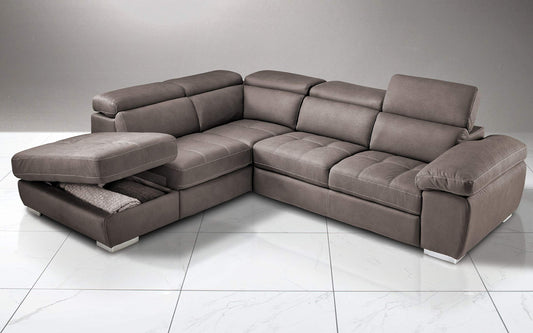 Dafne Italian Design Divano Letto angolare 3 posti con penisola a Sinistra. Similpelle Effetto Nabuk Elephant (cm. 285 x 245 x 97h)