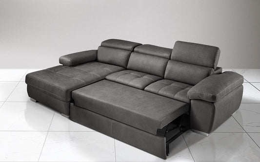 Dafne Italian Design Divano Letto angolare 3 posti con penisola a Sinistra. Similpelle Effetto Nabuk Nero (cm. 265 x 182 x 97h)
