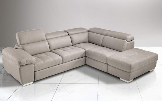 Dafne Italian Design Divano Letto angolare 3 posti con penisola a Destra. Similpelle Effetto Nabuk Beige (cm. 285 x 245 x 97h)