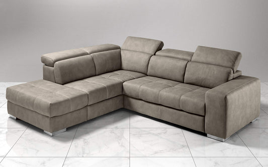 Dafne Italian Design Divano Letto angolare 3 posti con penisola a Sinistra. Similpelle Effetto Nabuk Talpa (cm. 266 x 230 x 94h)