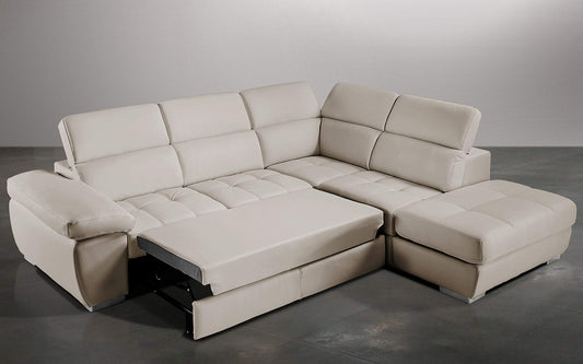 Dafne Italian Design Divano Letto angolare 3 posti con penisola a Destra. Similpelle Burro (cm. 285 x 245 x 97h)
