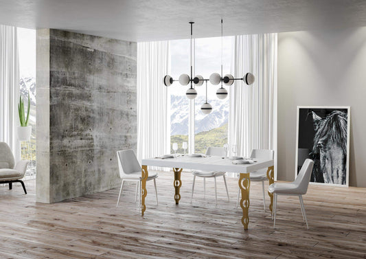 Dafne Italian Design Tavolo Karamay Fix piano Bianco Frassino 90x160 telaio oro