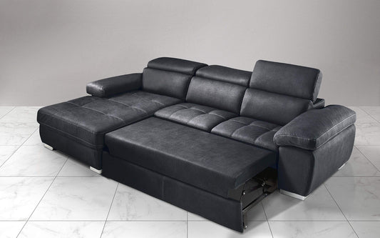Dafne Italian Design Divano Letto angolare 3 posti con penisola a Sinistra. Similpelle Effetto Nabuk Grafite (cm. 265 x 182 x 97h)