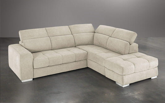 Dafne Italian Design Divano Letto angolare 3 posti con penisola a Destra. Tessuto Romeo Ecru (cm. 266 x 230 x 94h)