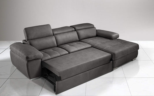 Dafne Italian Design Divano Letto angolare 3 posti con penisola a Destra. Similpelle Effetto Nabuk Nero (cm. 265 x 182 x 97h)