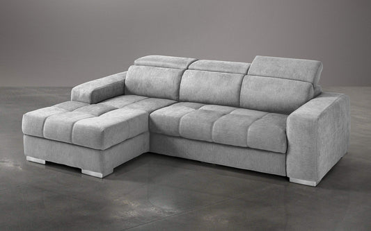 Dafne Italian Design Divano Letto angolare 3 posti con penisola a Sinistra. Tessuto Romeo Light Grey (cm. 259 x 178 x 94h)