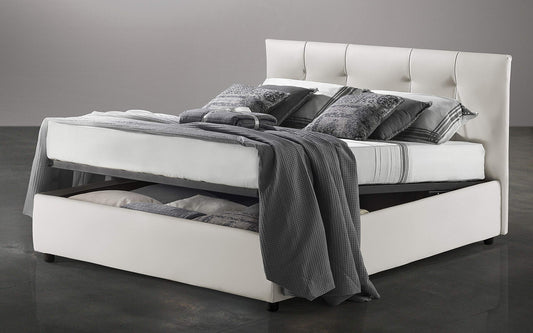 Dafne Italian Design Letto contenitore matrimoniale,rivestito in similpelle bianca, ? comprensivo di rete ortopedica a doghe in legno-177x206x108