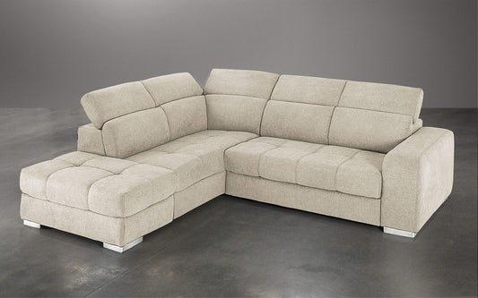Dafne Italian Design Divano Letto angolare 3 posti con penisola a Sinistra. Tessuto Romeo Ecru (cm. 266 x 230 x 94h)