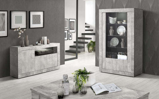 Dafne Italian Design Mobile da soggiorno moderno Urby colore grigio chiaro: madia due ante cm. 110x42x86; una madia a tre ante cm. 138x42x189