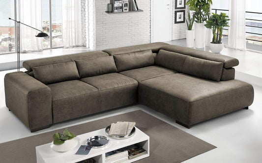 Dafne Italian Design Divano angolare 3 posti con penisola a Destra. Tessuto Fuego Savannah (cm. 309 x 225 x 70h)