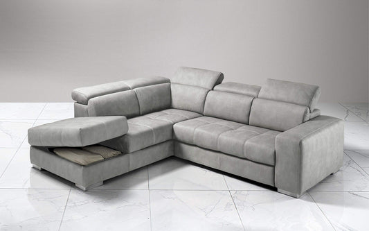 Dafne Italian Design Divano Letto angolare 3 posti con penisola a Sinistra. Similpelle Effetto Nabuk Grigio Ash (cm. 266 x 230 x 94h)