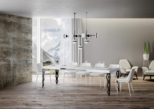 Dafne Italian Design Tavolo Karamay allungabile piano Bianco Frassino 90x180allungato 440 telaio Antracite