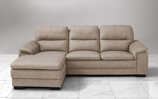 Dafne Italian Design Divano angolare 3 posti con penisola a Sinistra. Similpelle Effetto Nabuk Beige (cm. 275 x 158 x 94h)
