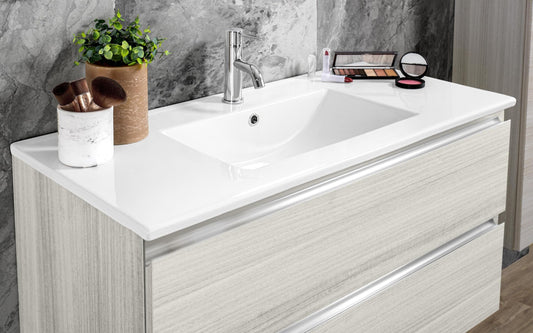 Dafne Italian Design Mobile da bagno Vichy colore eucalipto bianco, sospeso cm. 81x46x189 (base, lavabo, specchio)