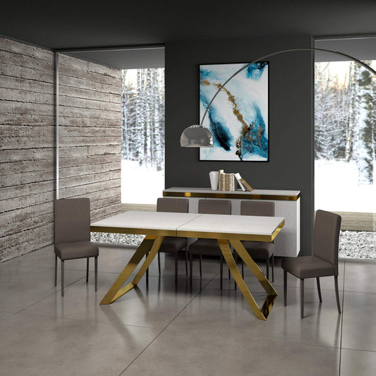 Dafne Italian Design Tavolo Proxy Evolution piano Bianco Frassino 90x160 allungato 264 telaio oro