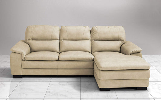 Dafne Italian Design Divano angolare 3 posti con penisola a Destra. Similpelle Effetto Nabuk Light Camel (cm. 275 x 158 x 94h)