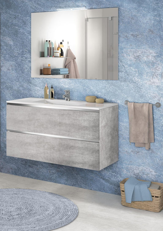 Dafne Italian Design Mobile da bagno Vichy colore grigio chiaro, sospeso cm. 81x46x189 (base, lavabo, specchio)