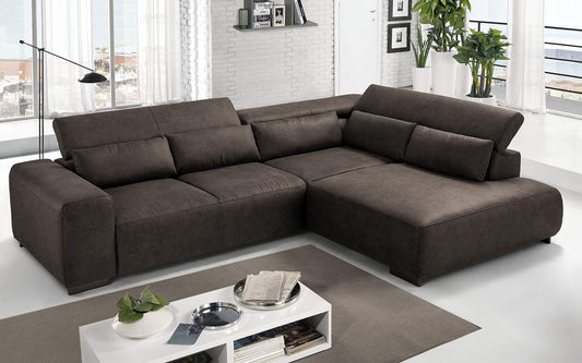 Dafne Italian Design Divano angolare 3 posti con penisola a Destra. Tessuto Fuego Light Brown (cm. 309 x 225 x 70h)
