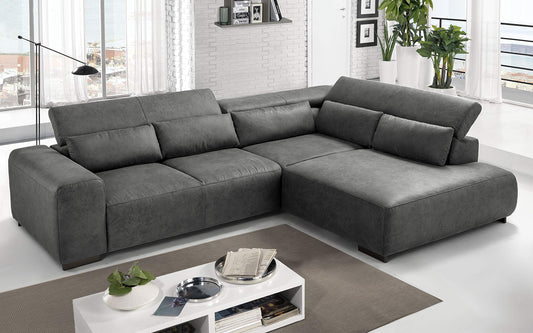 Dafne Italian Design Divano angolare 3 posti con penisola a Destra. Tessuto Fuego Steel (cm. 309 x 225 x 70h)