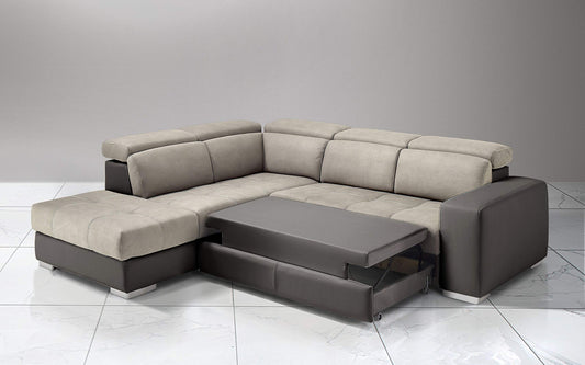 Dafne Italian Design Divano Letto angolare 3 posti con penisola a Sinistra. Similpelle Elephant, Similpelle Effetto Nabuk Light Grey (cm. 266 x 230 x 94h)