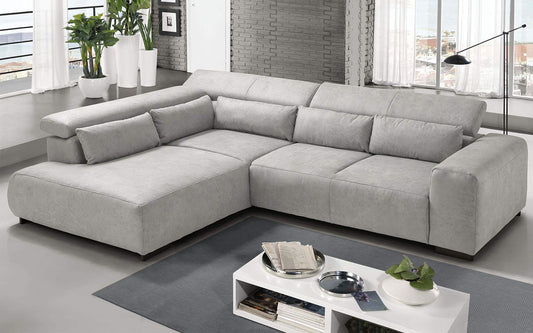 Dafne Italian Design Divano angolare 3 posti con penisola a Sinistra. Tessuto Fuego Silver (cm. 309 x 225 x 70h)