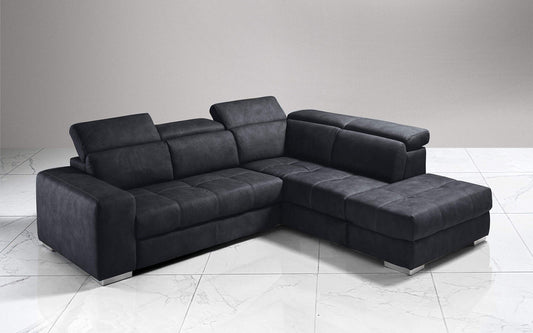 Dafne Italian Design Divano Letto angolare 3 posti con penisola a Destra. Similpelle Effetto Nabuk Grafite (cm. 266 x 230 x 94h)