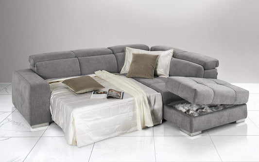 Dafnedesign.com - Divano angolare 3 posti con penisola e contenitore - Colore: grigio- tessuto - Divano letto angolare 3 posti con penisola dimensioni: cm. 266 x 230 x 94h (STD)