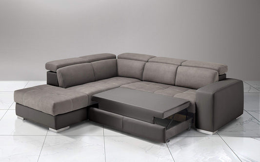 Dafne Italian Design Divano Letto angolare 3 posti con penisola a Sinistra. Similpelle Elephant, Similpelle Effetto Nabuk Talpa (cm. 266 x 230 x 94h)
