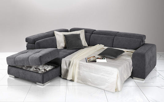 Dafne Italian Design Divano Letto angolare 3 posti con penisola a Sinistra. Tessuto Romeo Antracite (cm. 266 x 230 x 94h)