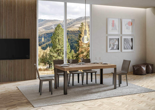 Dafne Italian Design Tavolo Linea Allungabile piano Quercia Natura 90x160 allungato 264 telaio Antracite