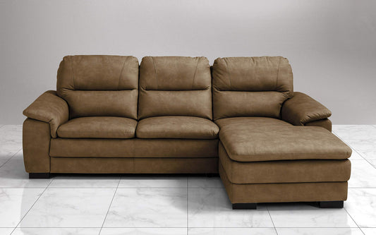 Dafne Italian Design Divano angolare 3 posti con penisola a Destra. Similpelle Effetto Nabuk Dark Camel (cm. 275 x 158 x 94h)