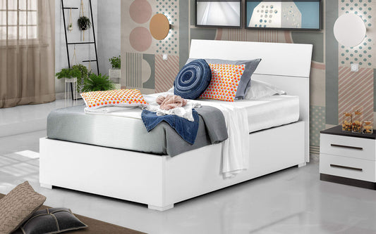 Dafne Italian Design Letto una piazza e mezza contenitore bianco, rete ortopedica a doghe in legno cm. 133 x 209 x 100 cm.