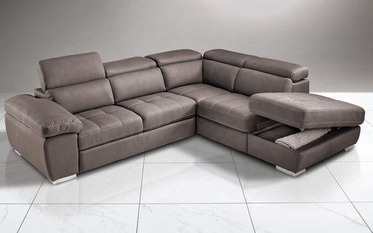 Dafne Italian Design Divano Letto angolare 3 posti con penisola a Destra. Similpelle Effetto Nabuk Elephant (cm. 285 x 245 x 97h)