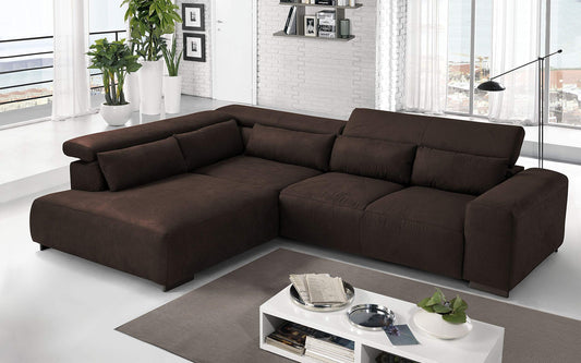 Dafne Italian Design Divano angolare 3 posti con penisola a Sinistra. Tessuto Sparta Chocolate (cm. 309 x 225 x 70h)