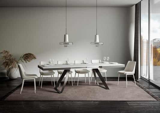 Dafne Italian Design Tavolo Proxy Evolution piano Bianco Frassino 90x160 allungato 264 telaio Antracite